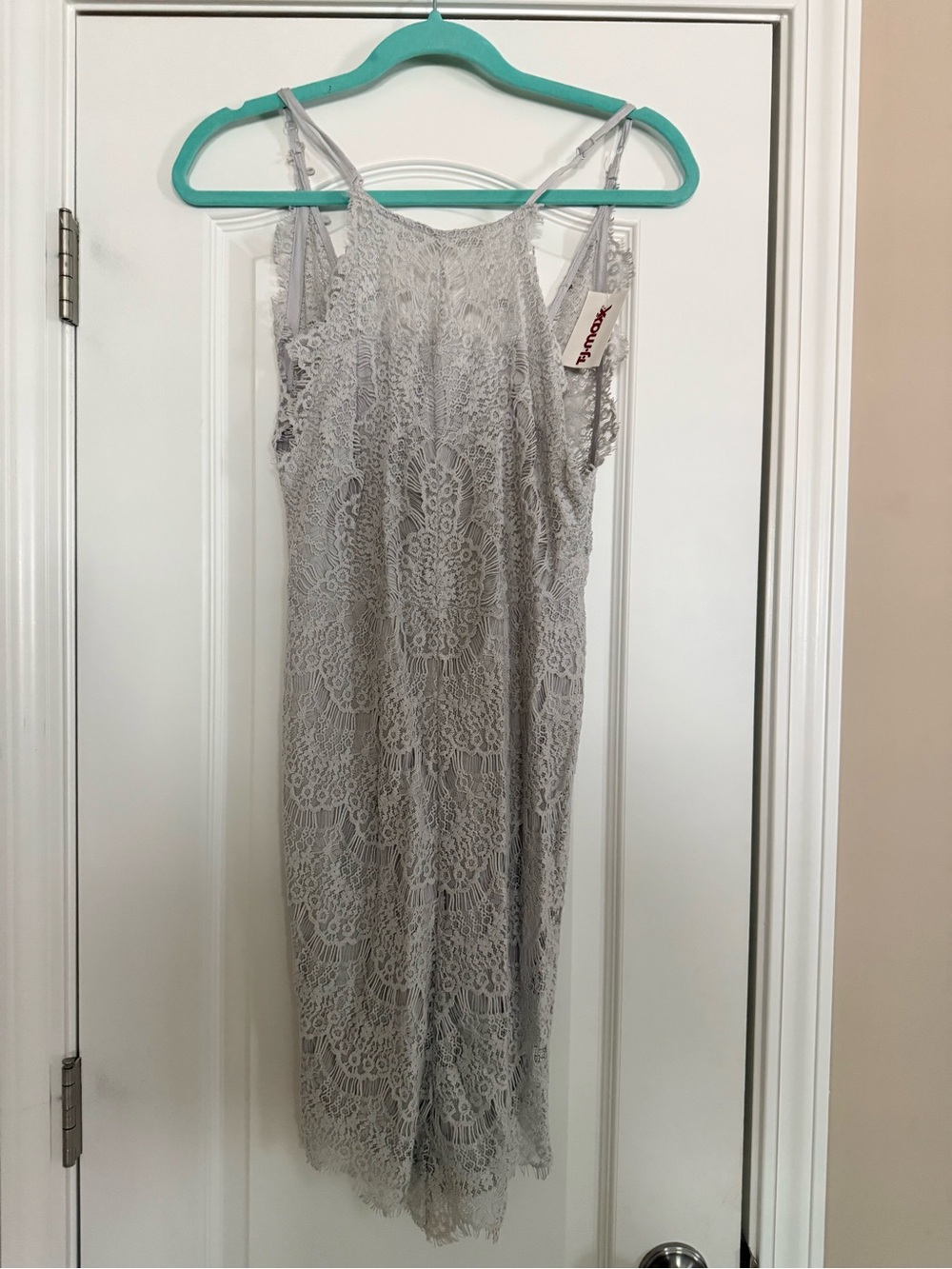 Lace Slip Dress in Light Gray